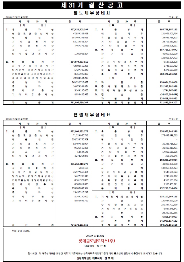 31기결산공고